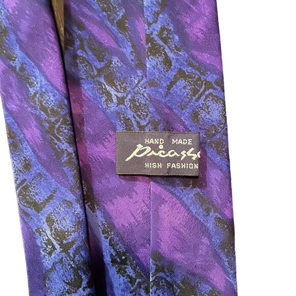 Picasso Blue and Purple Animal Print Italian Silk Tie - Picture 4 of 6